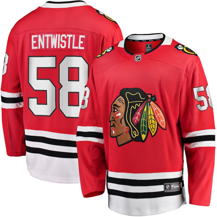 Men Chicago Blackhawks 58 MacKenzie Entwistle Fanatics Branded Red Home Breakaway Player NHL Jersey